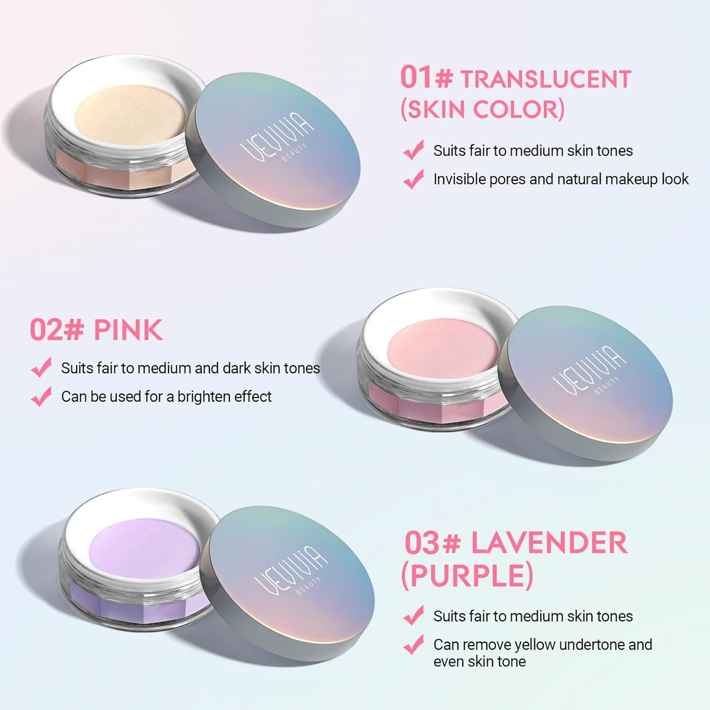 Vevivia Setting Powder - Creaseless Face Powder, Long Lasting Loose Powder Makeup with Blurring and Natural Finish, Loose Setting Powder for All Skin Types, Shine Control, Up to 24 Wear, Lavender