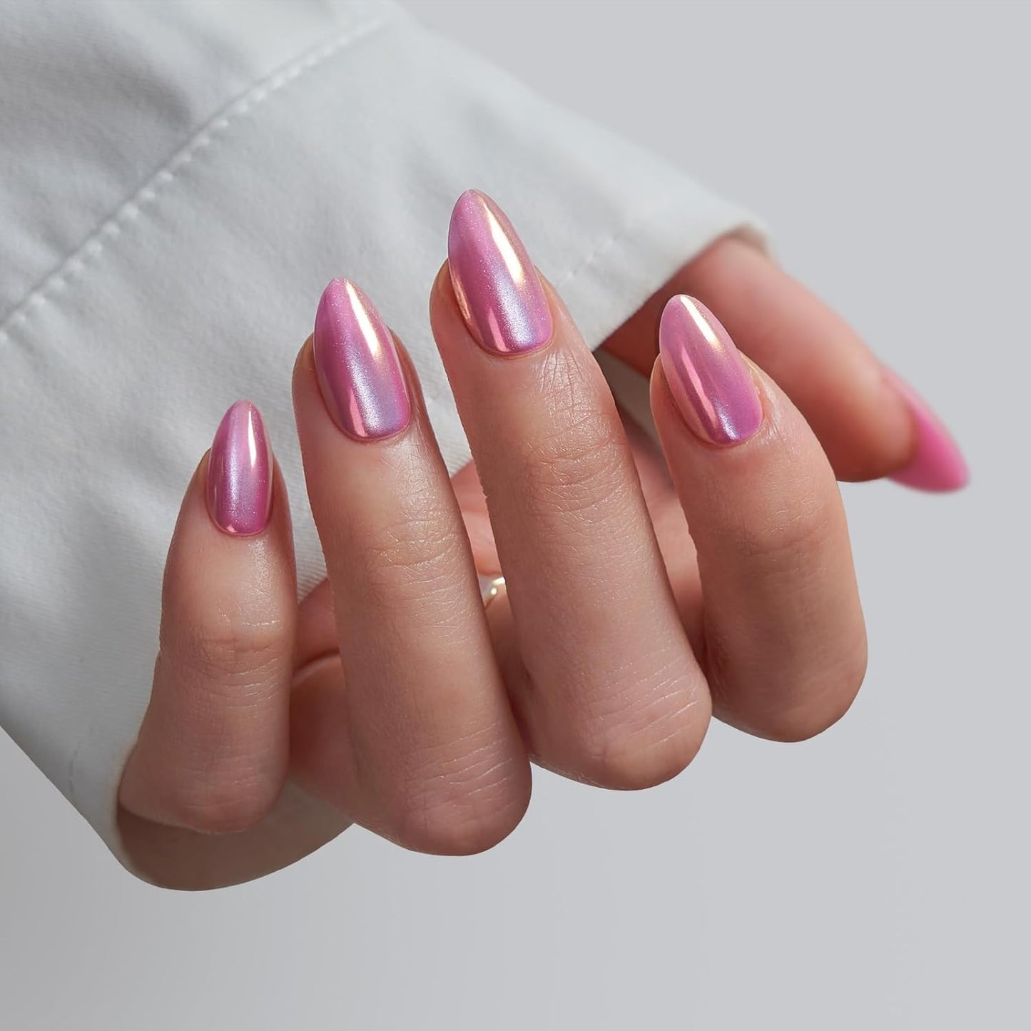 BTArtbox Press On Nails Short - Pink Cat Eye Almond Press On Nails with Glue for Women, Opaque Soft Gel Glue On Nails in 16 Sizes - 32 Stick On Nails Kit, Dreamy