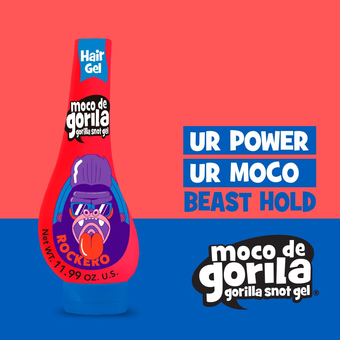 Moco de Gorila, Explosive Rocker Hair Styling Gel, Long-Lasting Hold, Reactivatable with water, 3-Pack of 11.92 Oz Each, 3 Squeezable Bottles.
