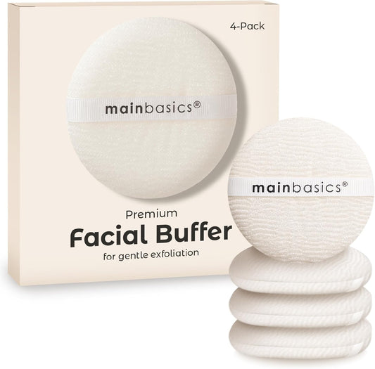 MainBasics Face Scrubber Exfoliator Pads (4-Pack) - Exfoliating Facial Cleansing Buffing Sponge