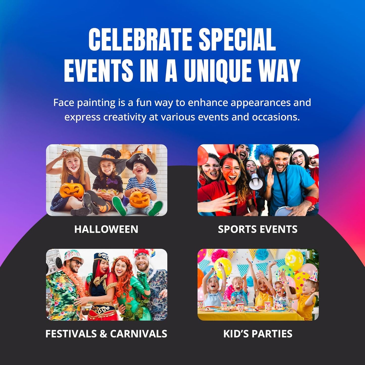 Professional Face Painting Kit - Skin Friendly Face Paint Kit - Cruelty-Free & Vegan Water Based Face Paint Makeup for Theatre, SFX and Halloween- 8 Colors 5g Each - Splashes & Spills (Pearly Colors)