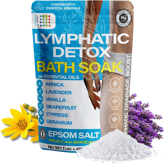 Arnica Montana Bath Salts, Espom Salt Bath Soak for Lymphatic Drainage & Body Detox, Epsom Salts for Soaking with Essential Oils, Bath Salts for Pain Relief, Swelling & Post Surgery, 1 Lb