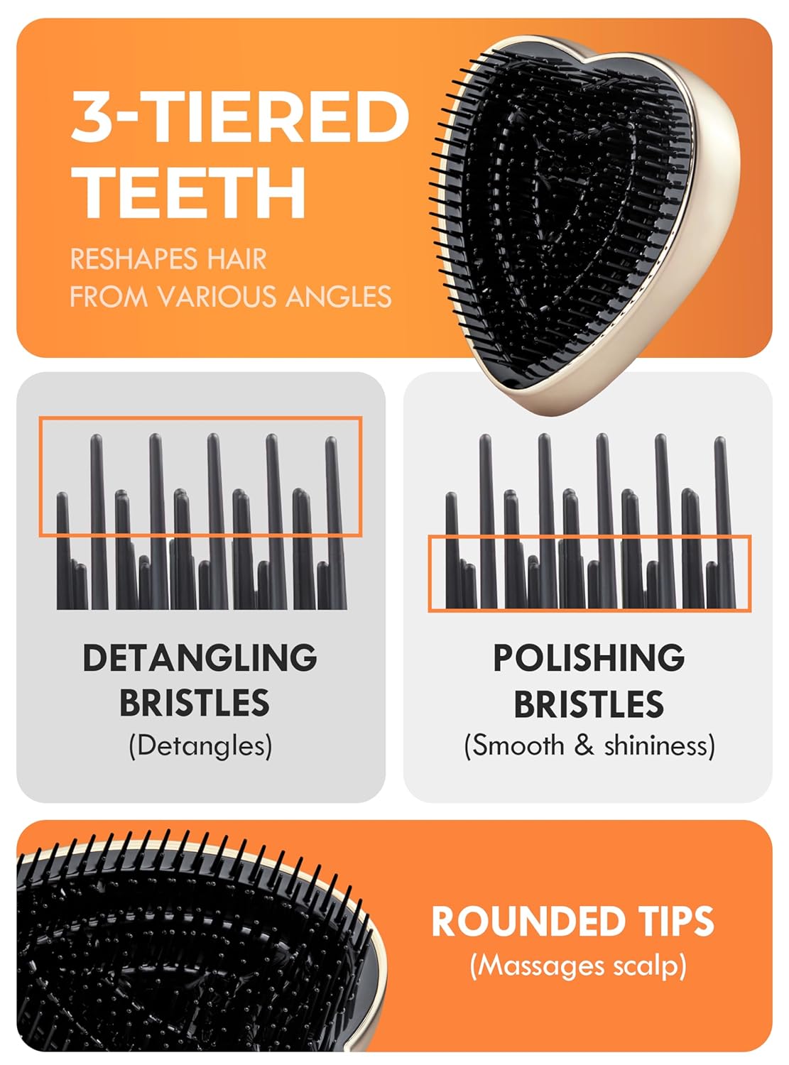 ReFa Heart Brush CHAMPAGNE GOLD | Heart Shaped Hair Brush for Women | No Tangle Hair Brush | Small Hair Brush for Thick Hair | Hair Detangler Hair Brush Travel Hair Brush