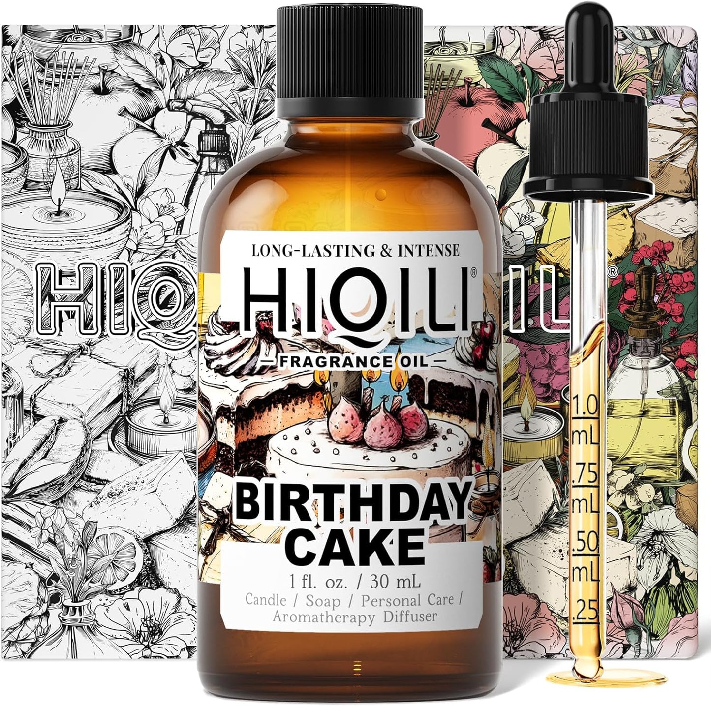 HIQILI Birthday Cake Fragrance Oil for Diffusers, Candle & Soap Making, Add to Aromatic Air Freshener Spray, Premium Grade - 1Fl Oz